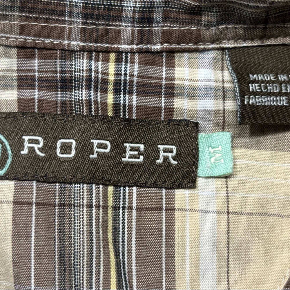 Roper Women’s Beige Plaid Snap Shirt, size medium - Picture 4 of 9